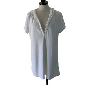 Womens Hooded Dress Swim Cover Up Size XL White Terry Cloth Short Sleeve